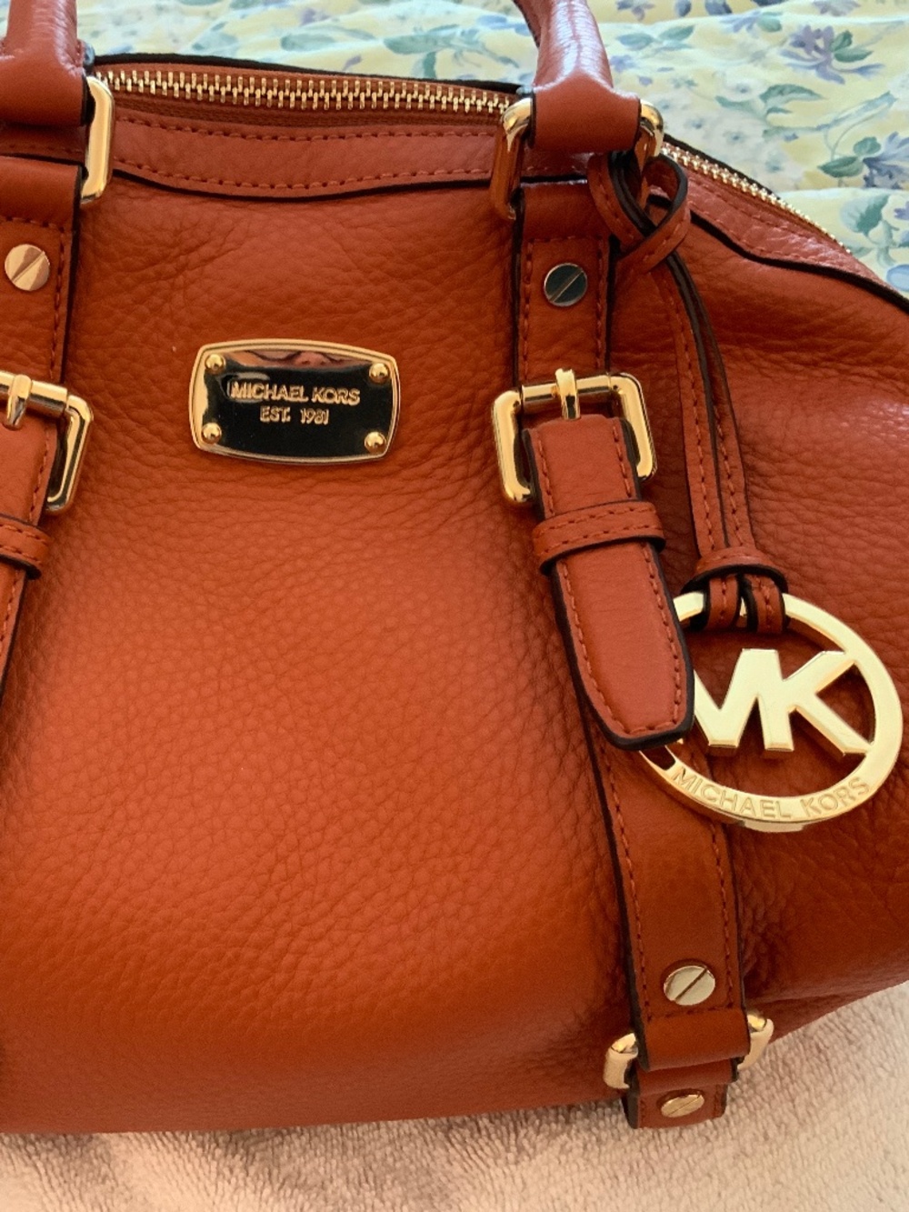 Michael Kors, Bedford, cognac, pebble, leather satchel Crossbody bag